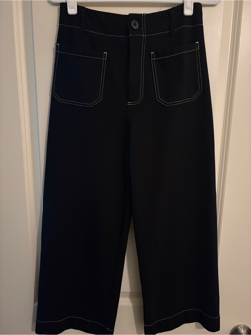 Jones New York Black Wide-Leg Dress Pants with White TopStitching Size 6 New